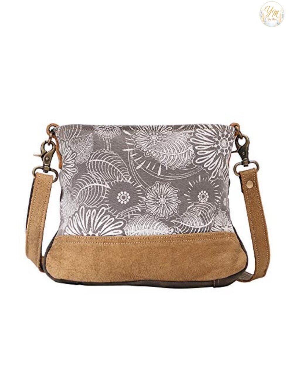 Women's Floral Shoulder Bag Canvas & Buffalo Leather Handbag